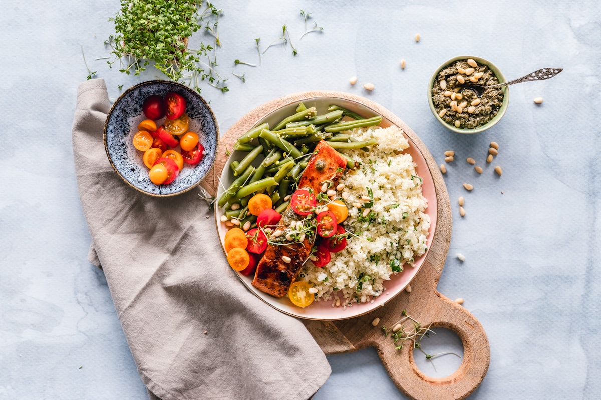 Healthy balanced breakfast bowl with proteins and vegetables